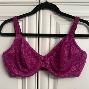 Olga’s Signature Support Bra Size 38DD Fuchsia/Purple Lace Underwire No Padding